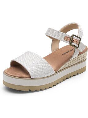 Women's Platform Wedge Sandals Ankle Strap Canvas Open Toe Comfortable Shoes